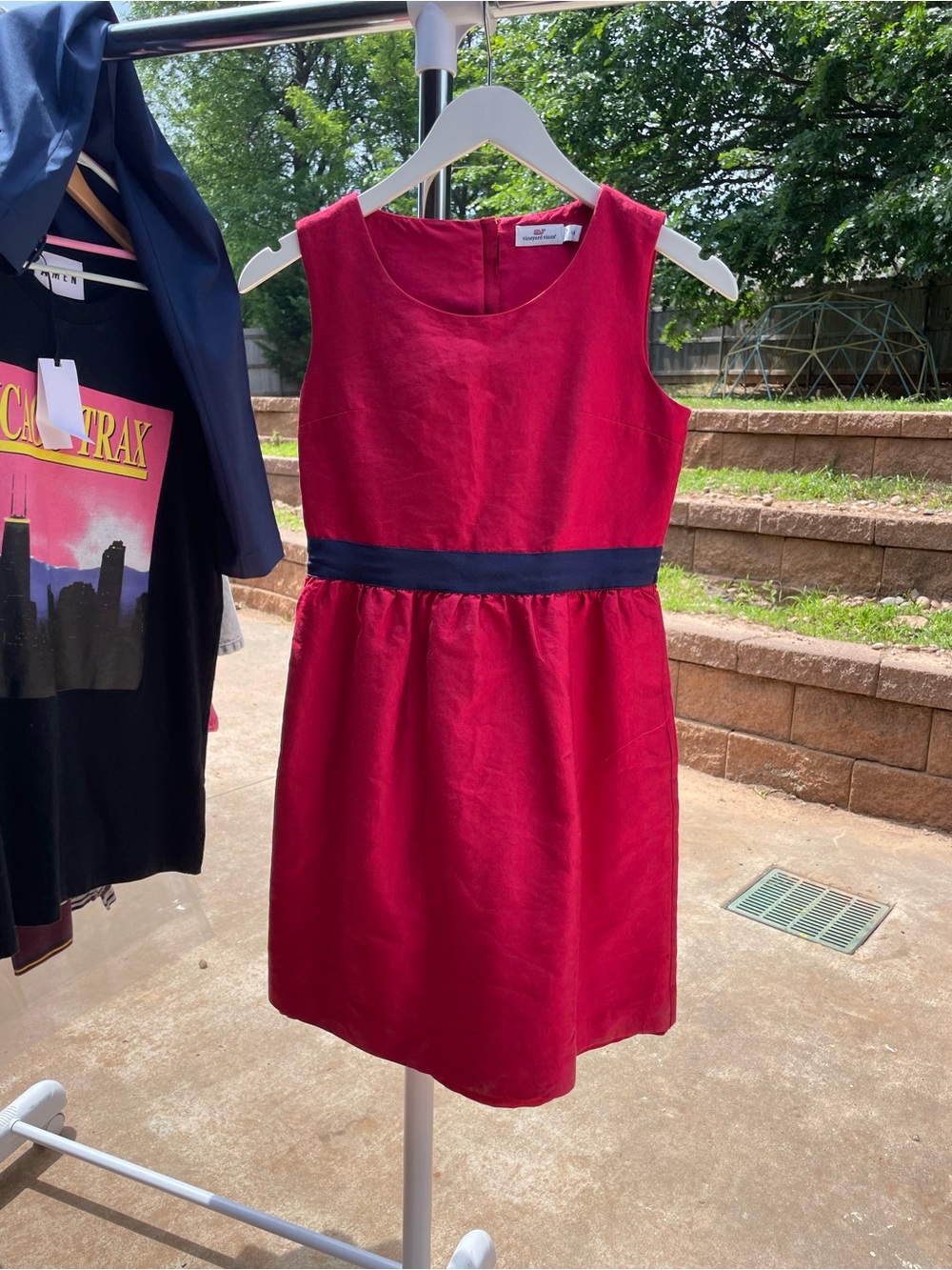 Vineyard Vines Red Sleeveless Dress with Navy Waistband #016
